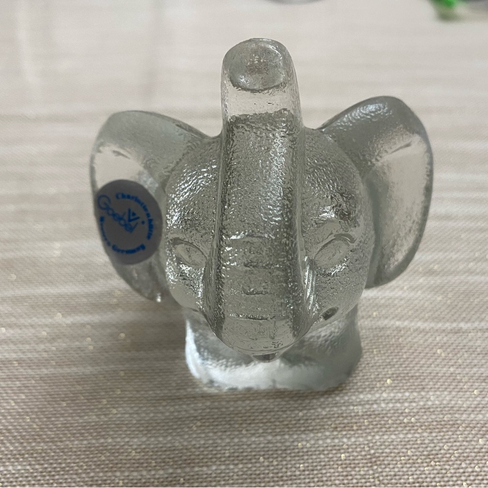 Goebel Elephant Clear Textured Glass Paperweight Made in W. Germany Vintage